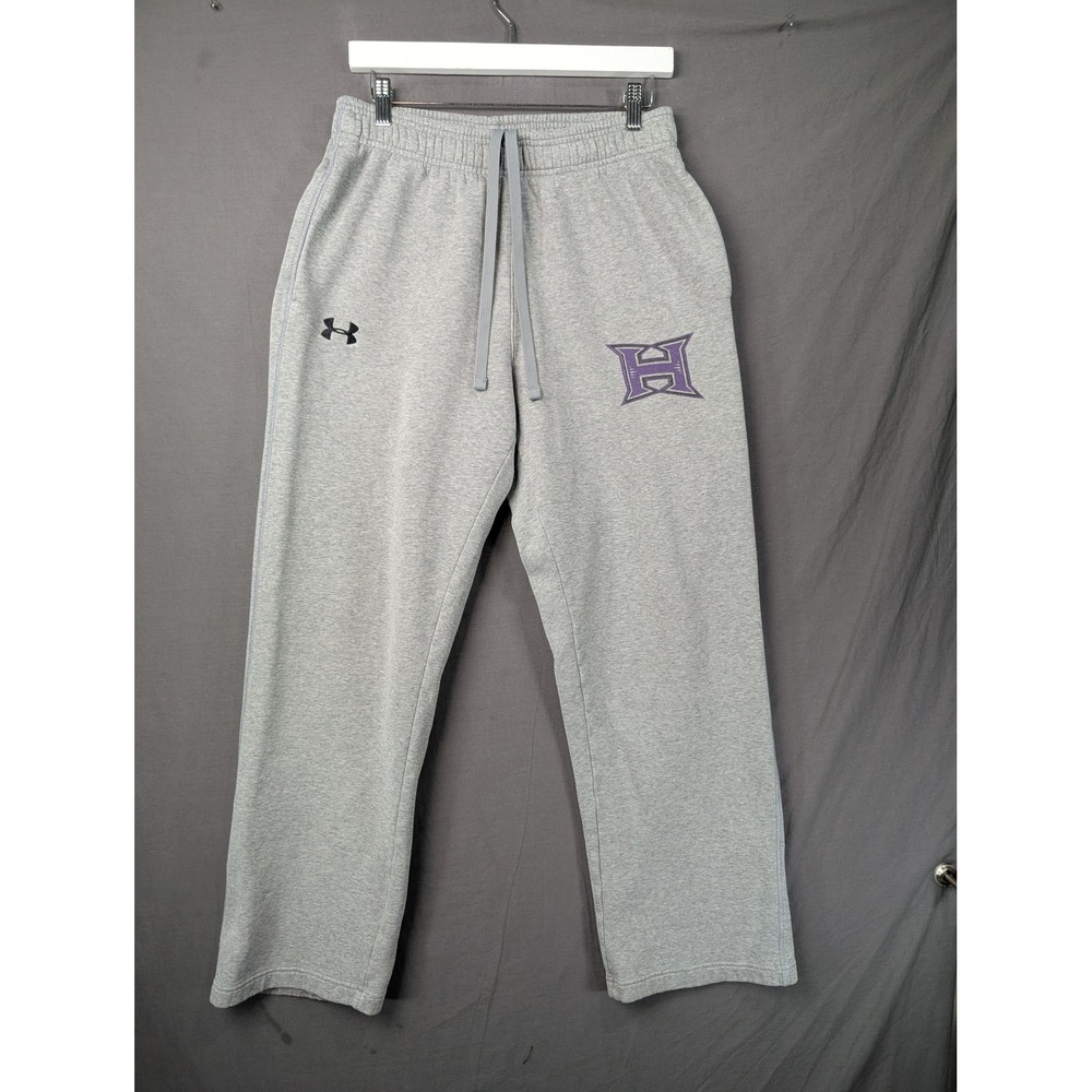 Under Armour Mens Gray Loose Fit Fleece Sweatpants Large Logo 7586